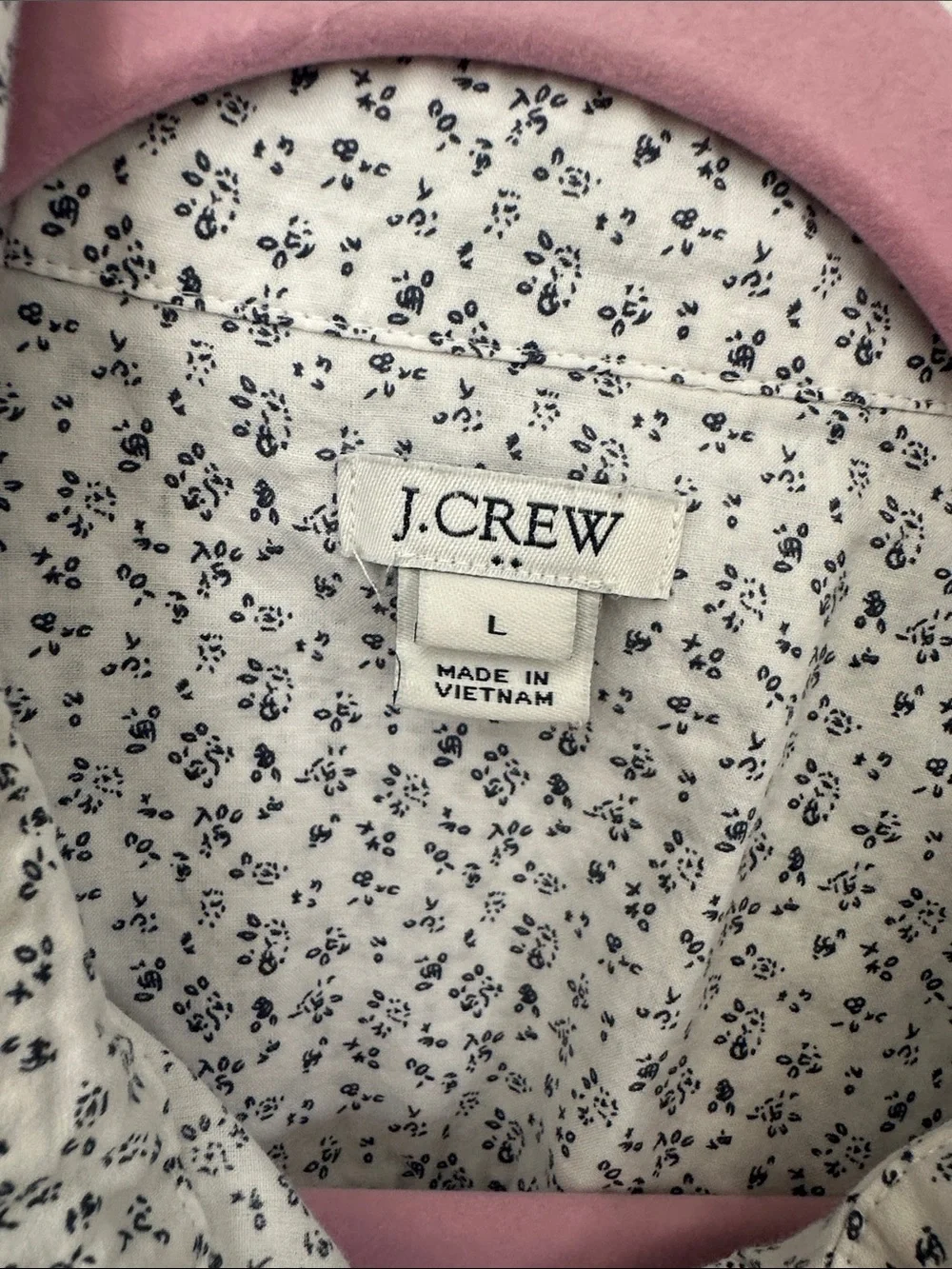 J. Crew White Shirt with Navy Micro Floral Tie Front